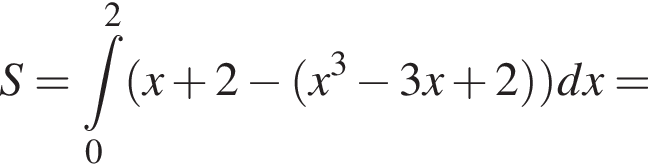 S= при­над­ле­жит t\limits_0 в квад­ра­те левая круг­лая скоб­ка x плюс 2 минус левая круг­лая скоб­ка x в кубе минус 3x плюс 2 пра­вая круг­лая скоб­ка пра­вая круг­лая скоб­ка dx=